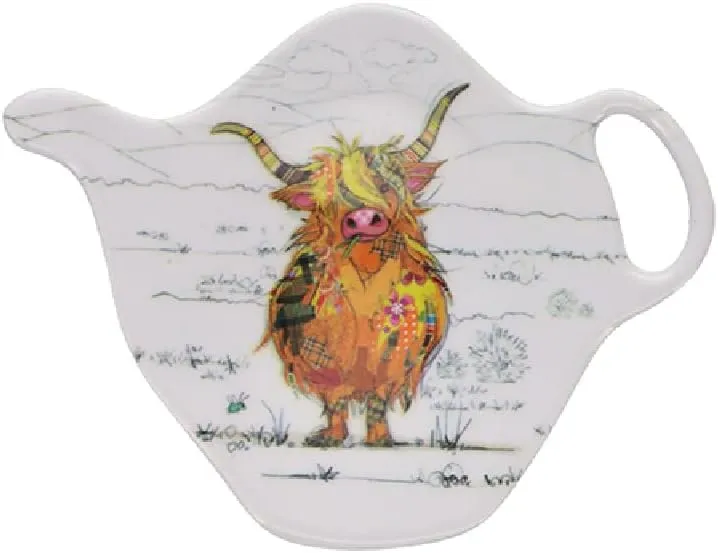Repose bolsa de té, diseño de vaca escocesa con cuernos grandes, melamina de calidad